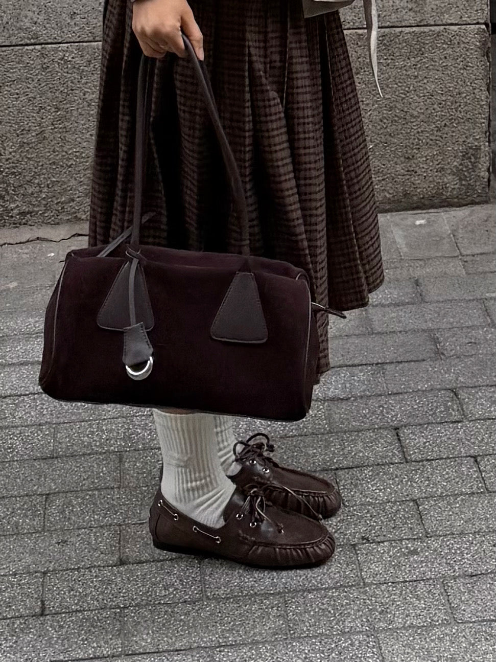 Lulu Faux Suede East-West Shoulder Bag in Dark Brown