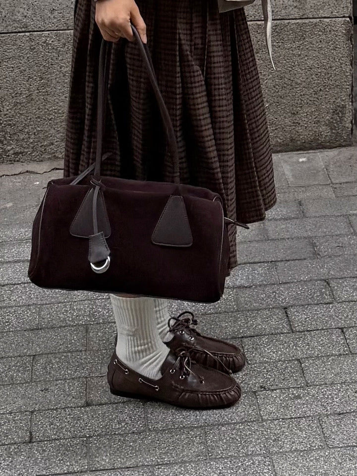 Lulu Faux Suede East-West Shoulder Bag in Dark Brown
