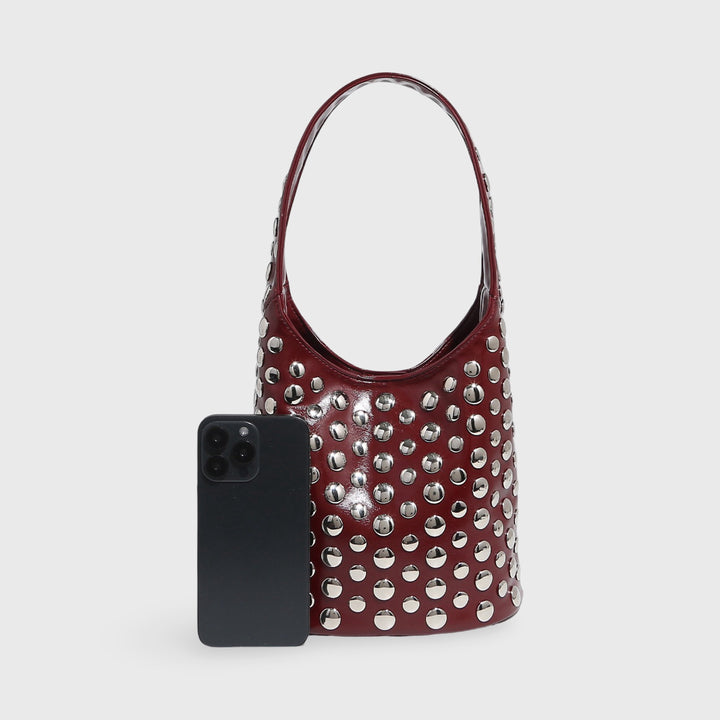 Crissy Studded Bucket Bag in Burgundy