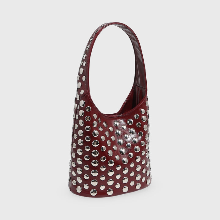 Crissy Studded Bucket Bag in Burgundy