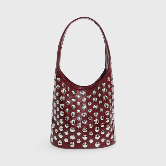 Crissy Studded Bucket Bag in Burgundy
