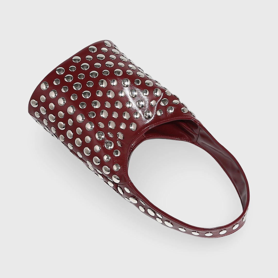 Crissy Studded Bucket Bag in Burgundy