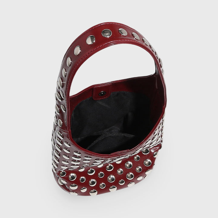 Crissy Studded Bucket Bag in Burgundy