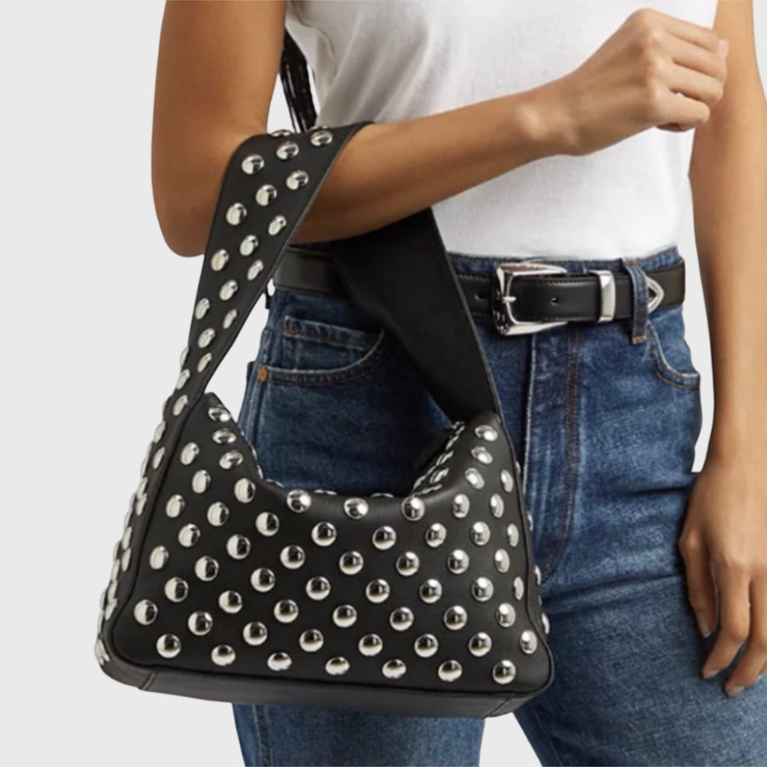 Gina Studded Hobo Bag in Black
