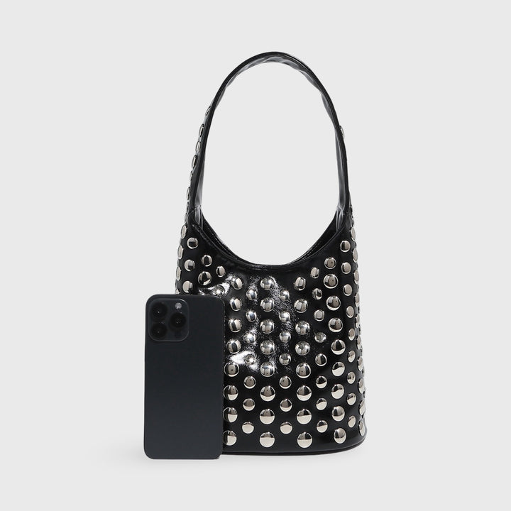 Crissy Studded Bucket Bag in Black