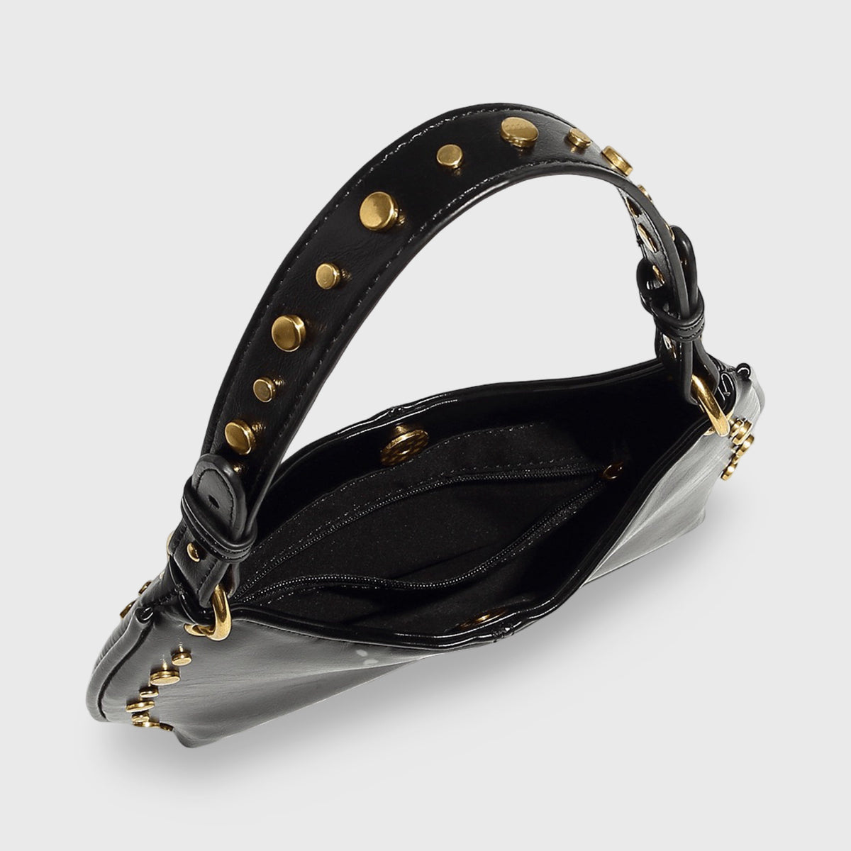 Nour Studded Hobo Shoulder Bag in Black