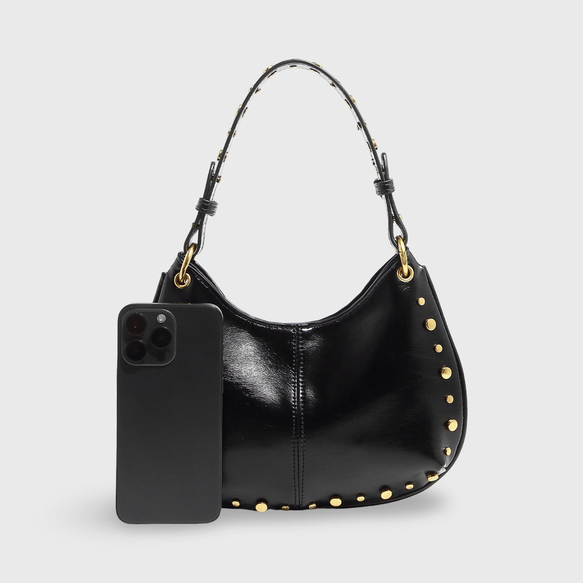 Nour Studded Hobo Shoulder Bag in Black
