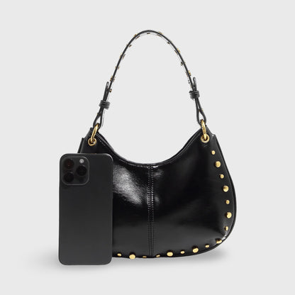 Nour Studded Hobo Shoulder Bag in Black