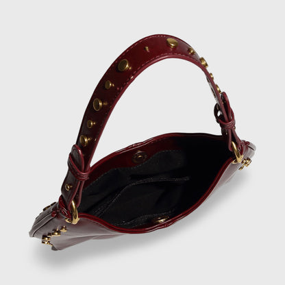 Nour Studded Hobo Shoulder Bag in Burgundy