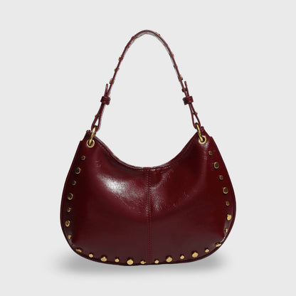 Nour Studded Hobo Shoulder Bag in Burgundy