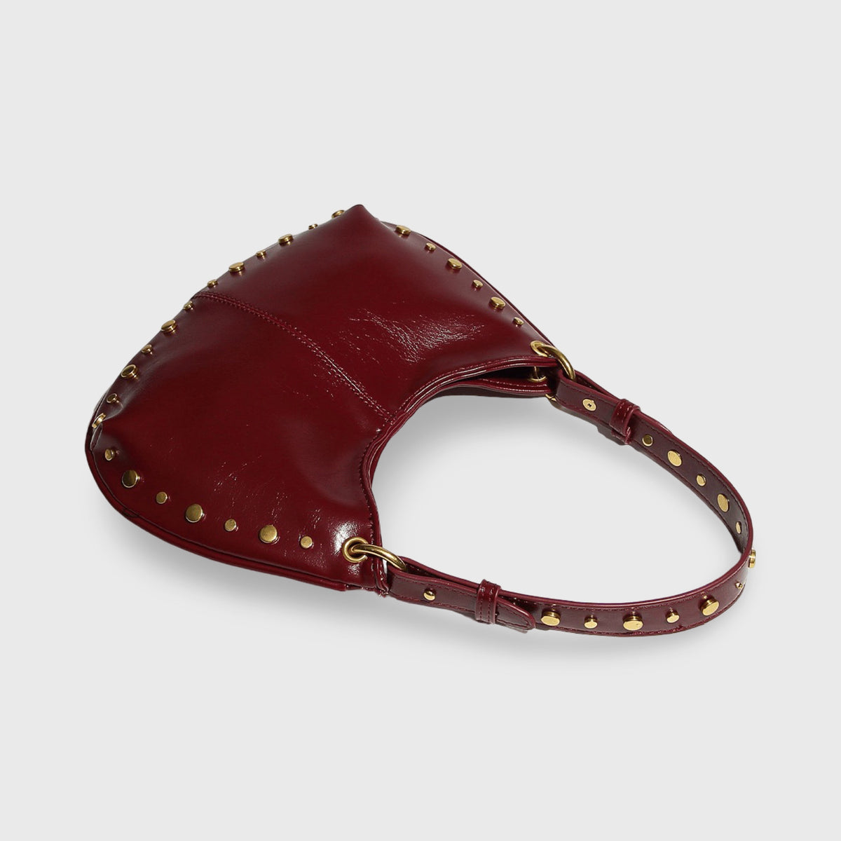 Nour Studded Hobo Shoulder Bag in Burgundy