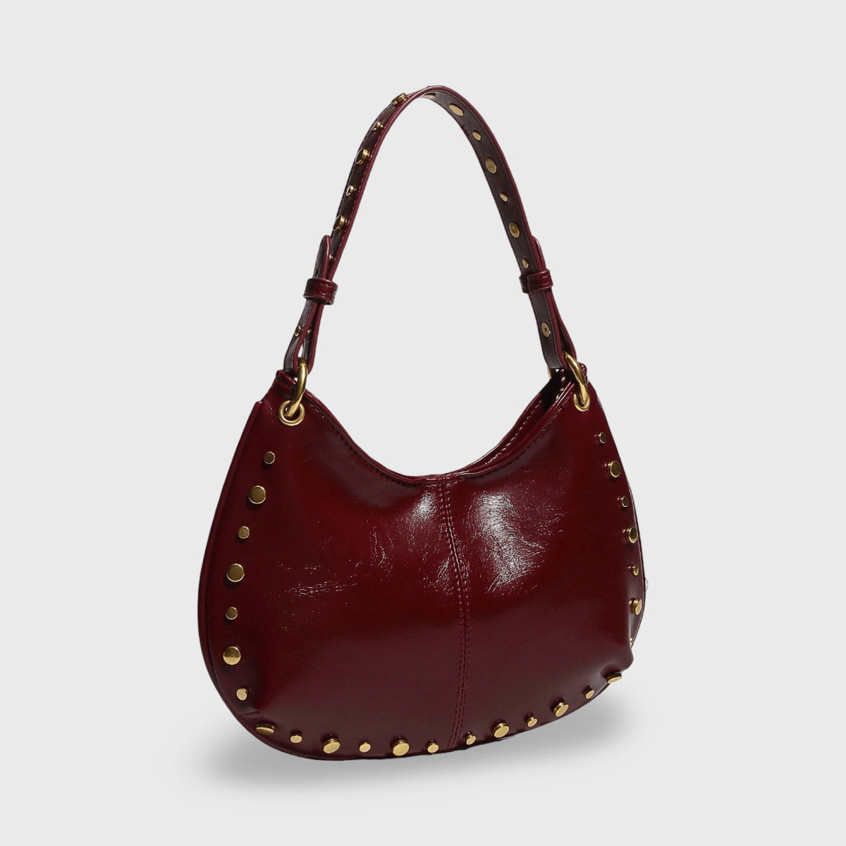 Nour Studded Hobo Shoulder Bag in Burgundy