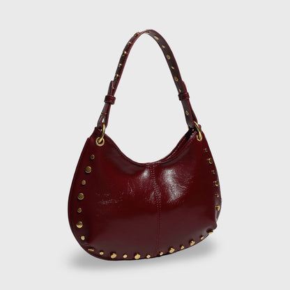 Nour Studded Hobo Shoulder Bag in Burgundy