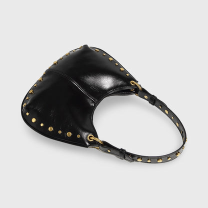 Nour Studded Hobo Shoulder Bag in Black