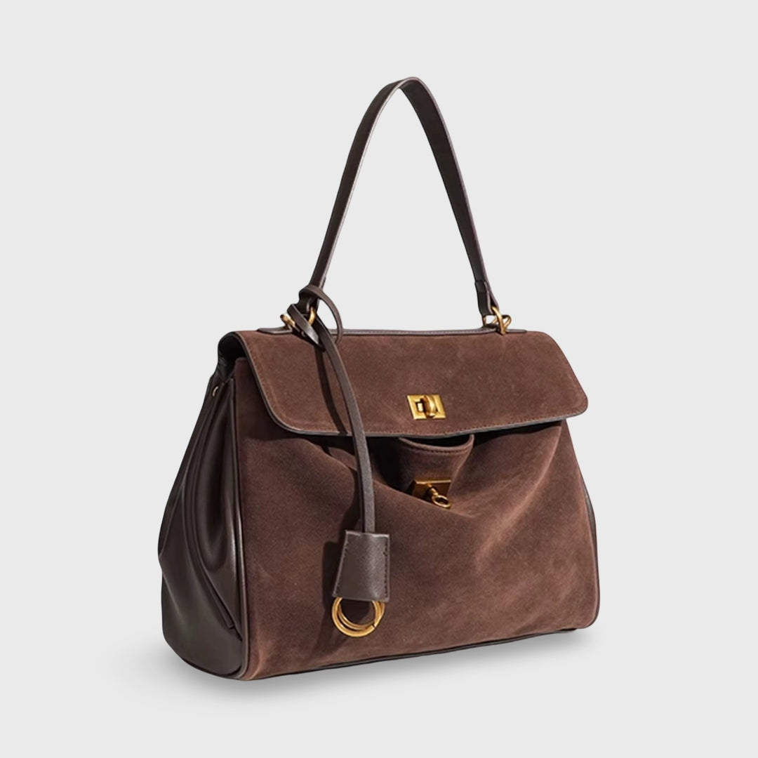 Ciara Faux Suede Satchel Top Handle in Brown