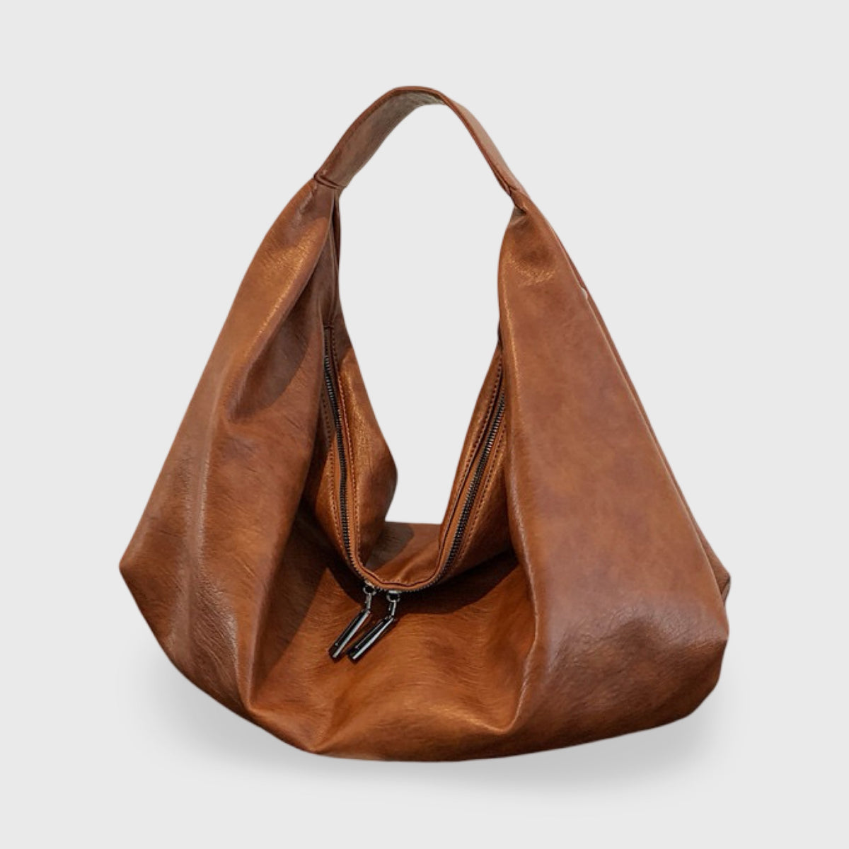 Baggy Vegan Leather Hobo Bag in Cognac