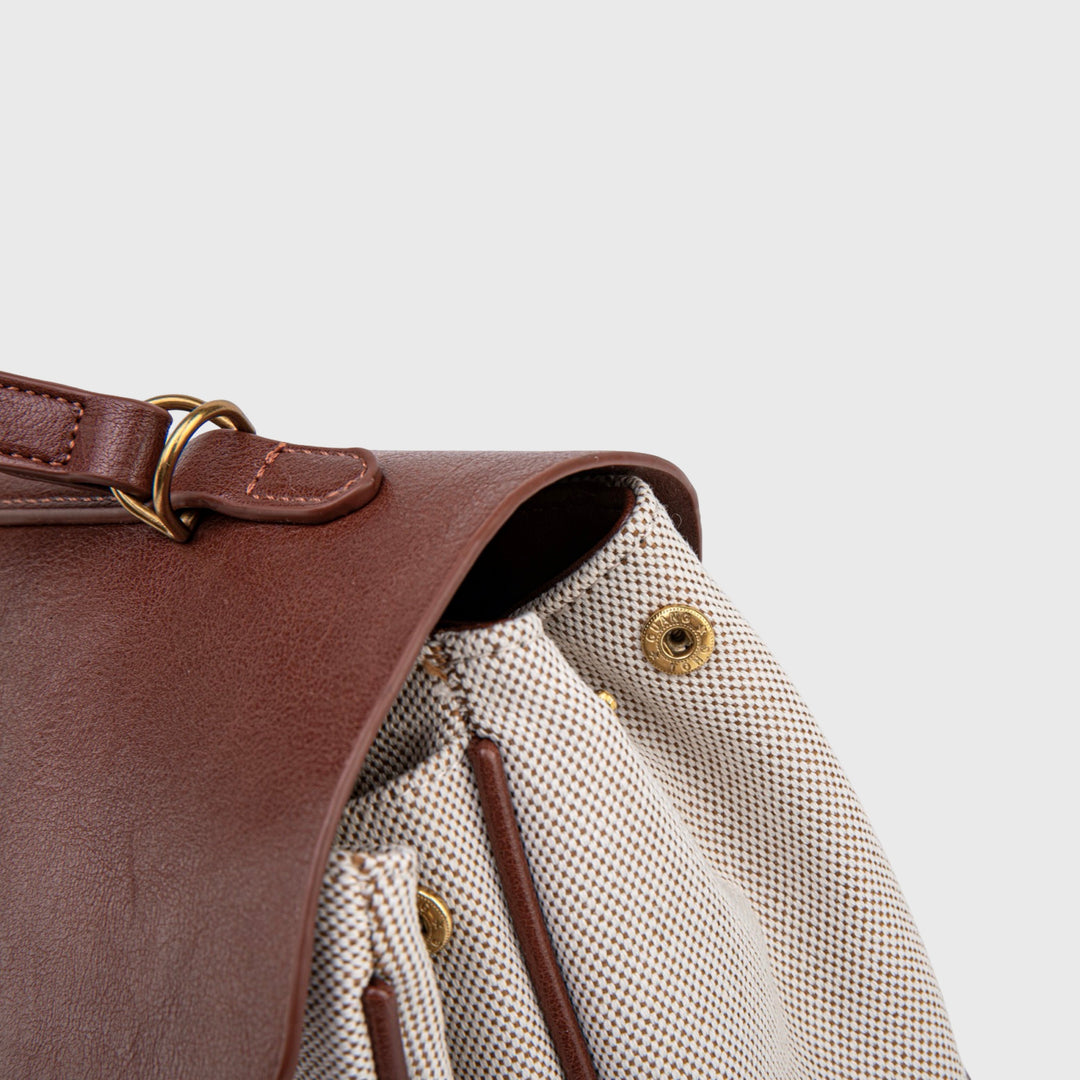 Ciara Vintage Two-Tone Top Handle Bag in Brown and Cream