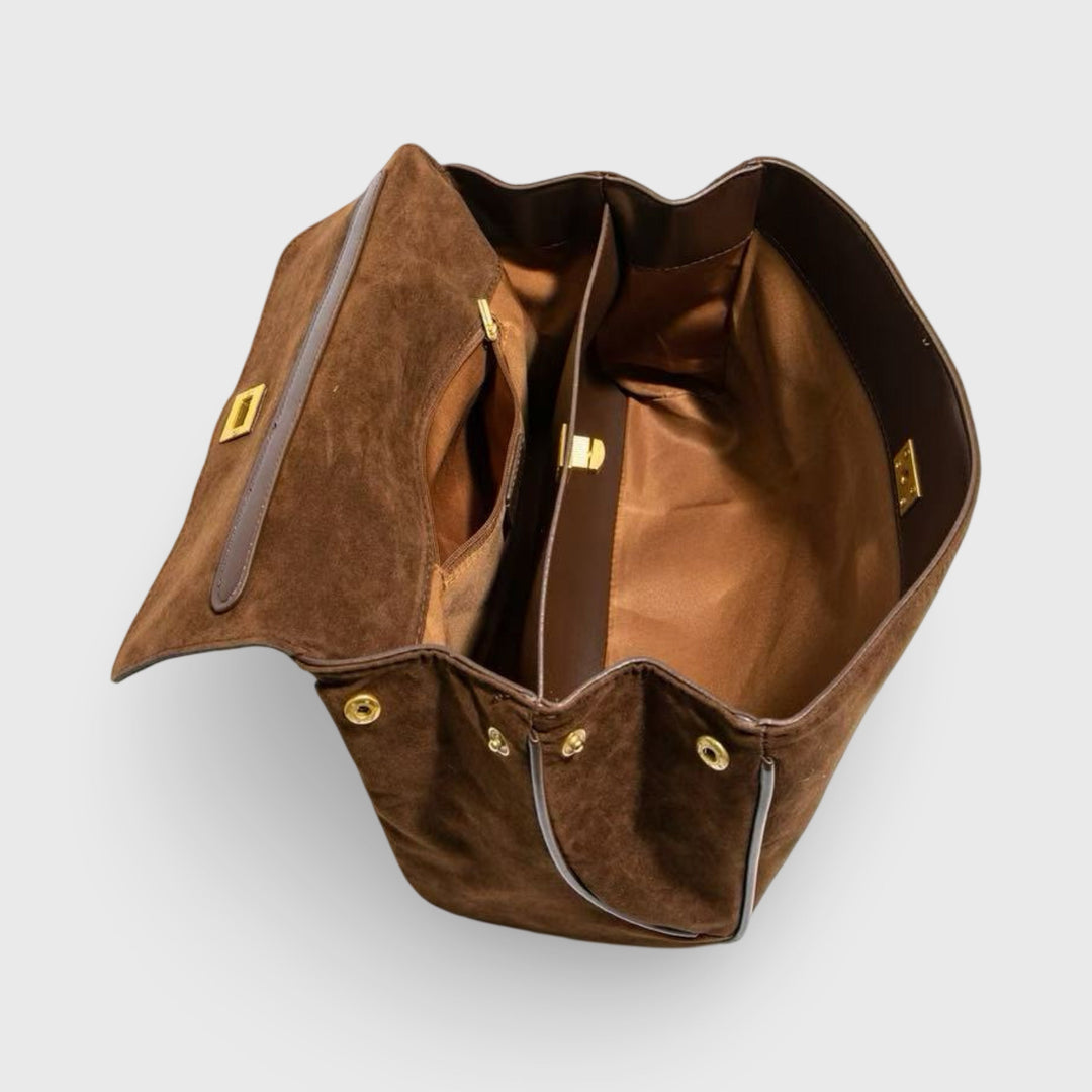 Ciara Faux Suede Top Handle Bag in Brown