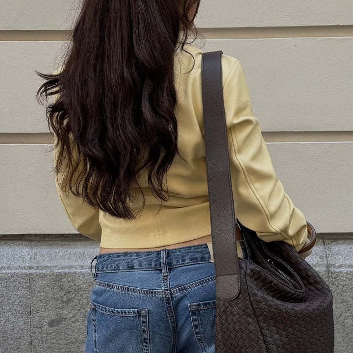 Rhea Oversized Woven Shoulder Bag in Brown