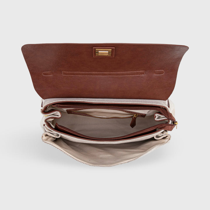 Ciara Vintage Two-Tone Top Handle Bag in Brown and Cream