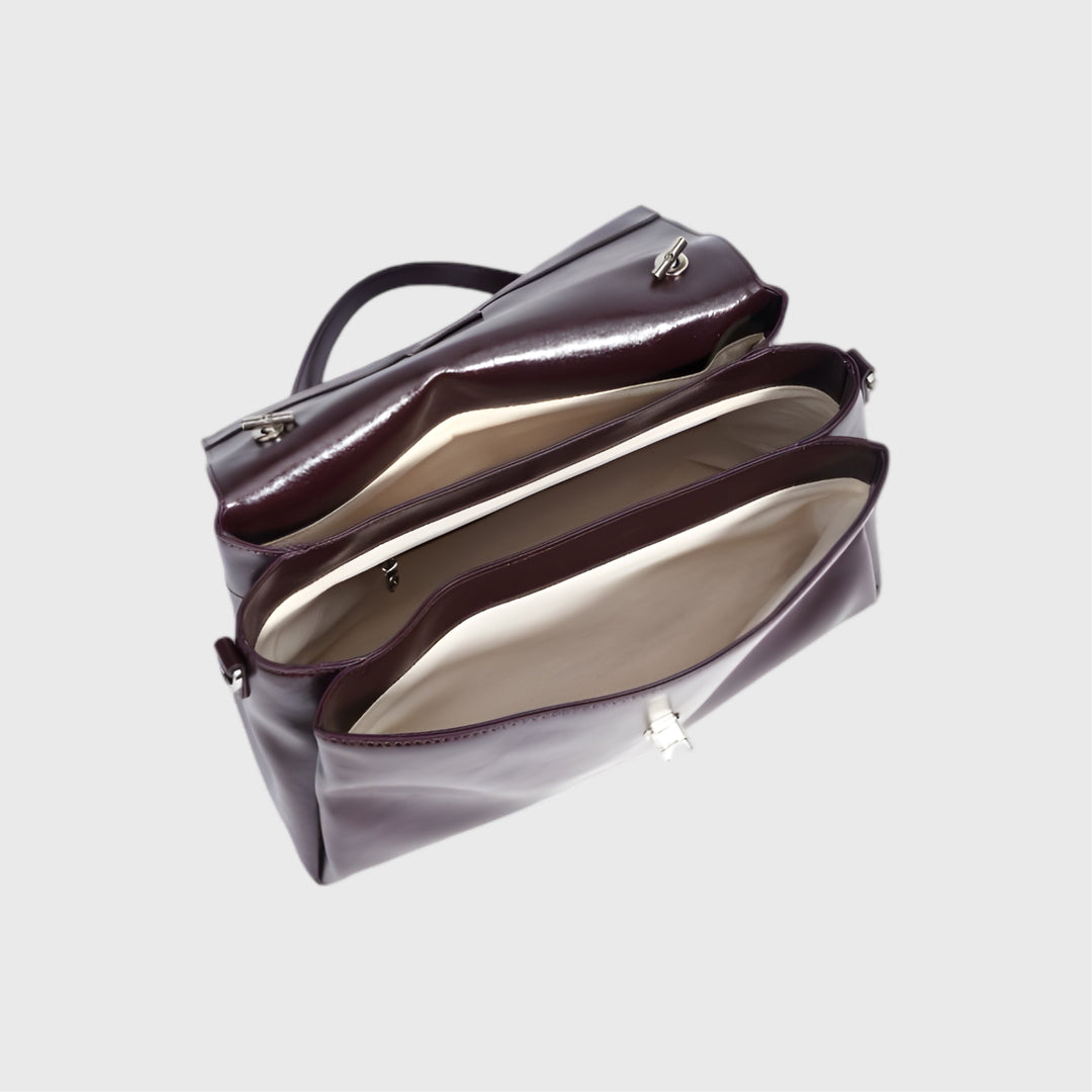 Nola Vegan Leather Flap Shoulder Bag in Aubergine