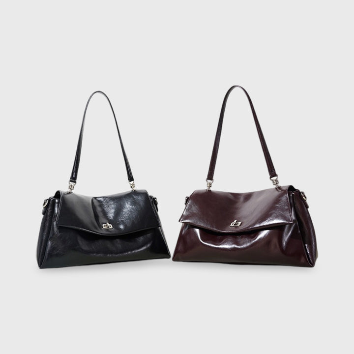Nola Vegan Leather Flap Shoulder Bag in Black