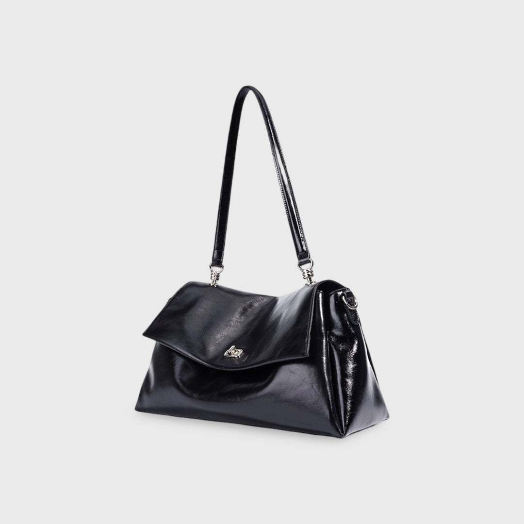 Nola Vegan Leather Flap Shoulder Bag in Black