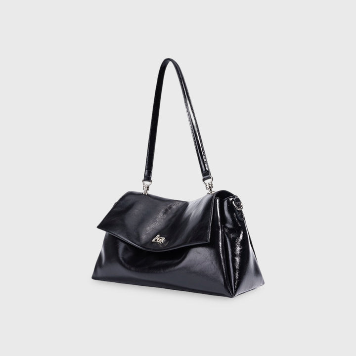 Nola Vegan Leather Flap Shoulder Bag in Black