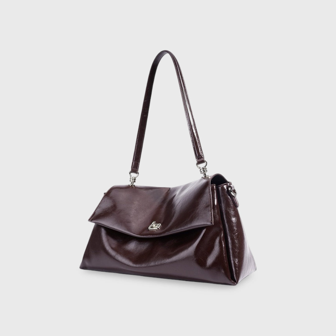 Nola Vegan Leather Flap Shoulder Bag in Aubergine