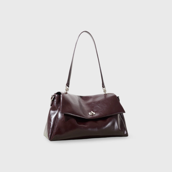 Nola Vegan Leather Flap Shoulder Bag in Aubergine