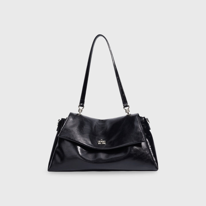Nola Vegan Leather Flap Shoulder Bag in Black