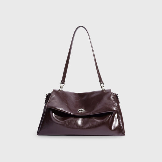 Nola Leather Flap Shoulder Bag in Aubergine