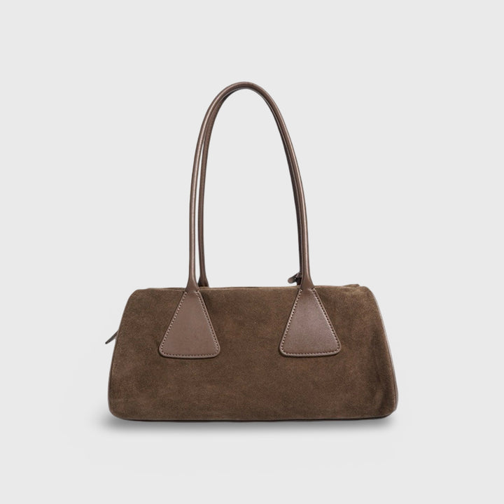 Lulu Faux Suede East-West Shoulder Bag in Taupe