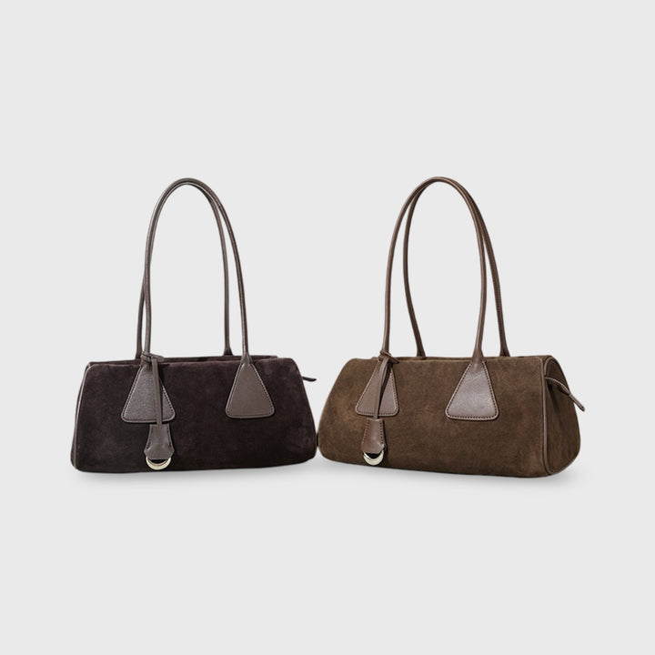 Lulu Faux Suede East-West Shoulder Bag in Dark Brown
