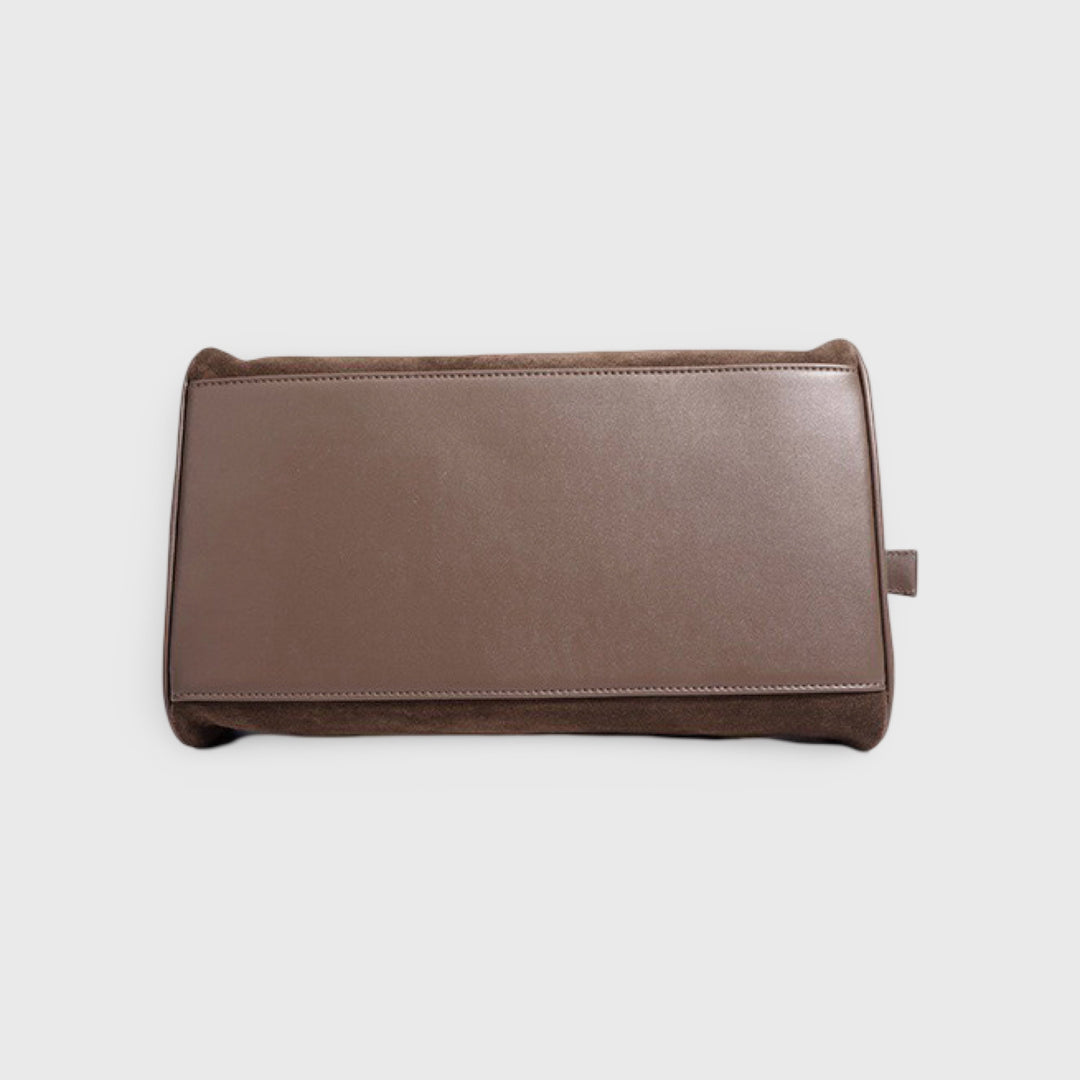 Lulu Faux Suede East-West Shoulder Bag in Taupe