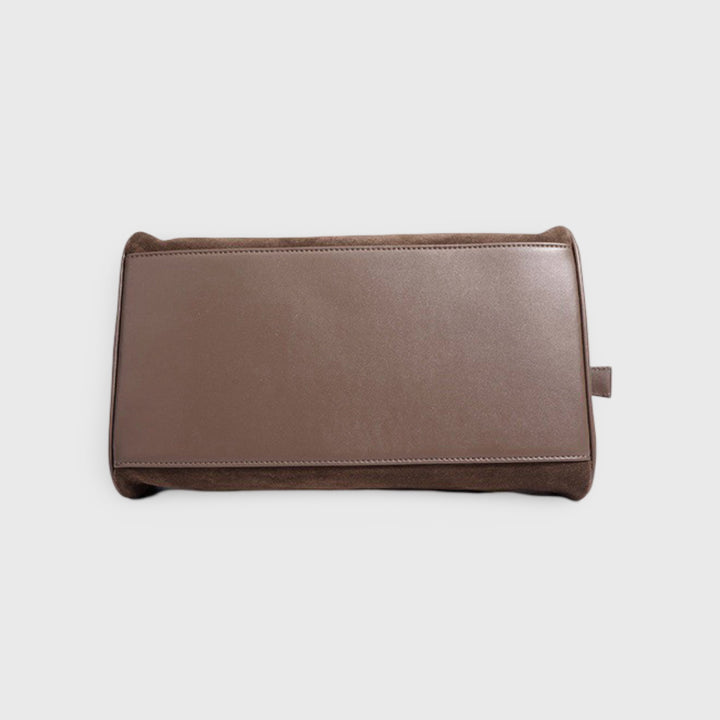 Lulu Faux Suede East-West Shoulder Bag in Taupe
