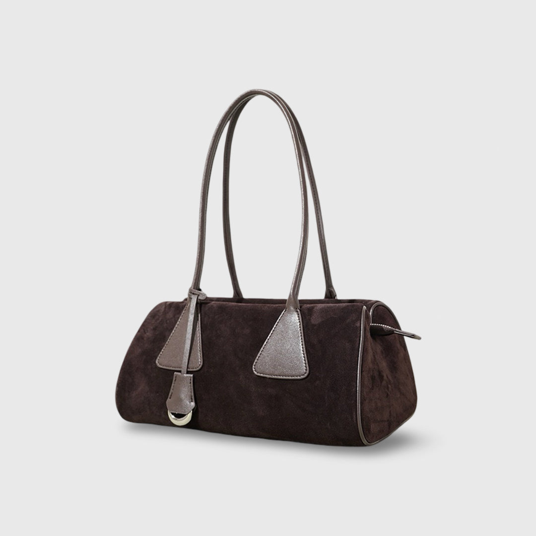 Lulu Faux Suede East-West Shoulder Bag in Dark Brown