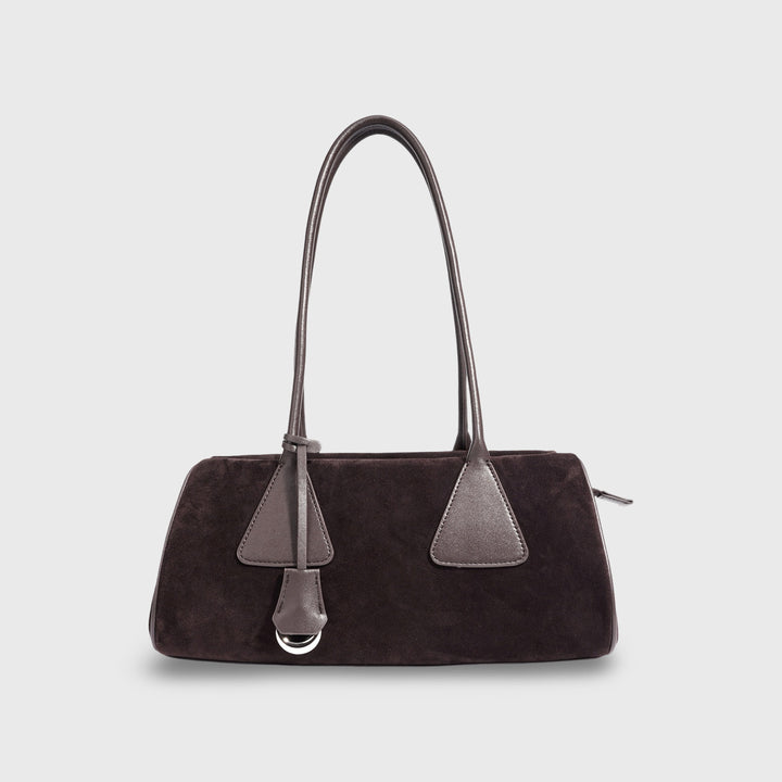 Lulu Faux Suede East-West Shoulder Bag in Dark Brown