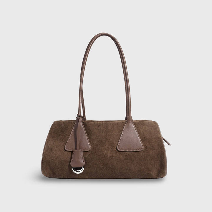 Lulu Faux Suede East-West Shoulder Bag in Taupe