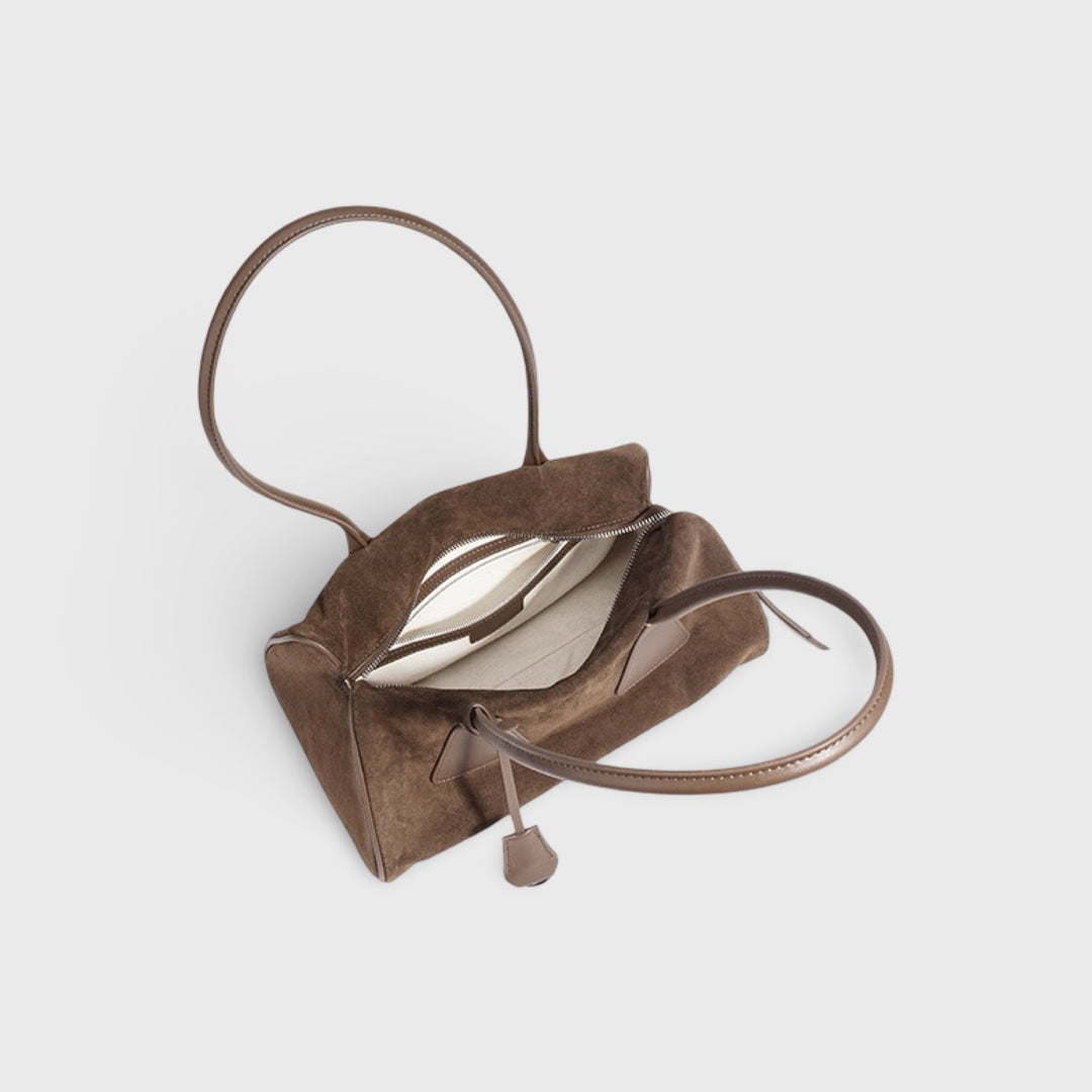 Lulu Faux Suede East-West Shoulder Bag in Taupe