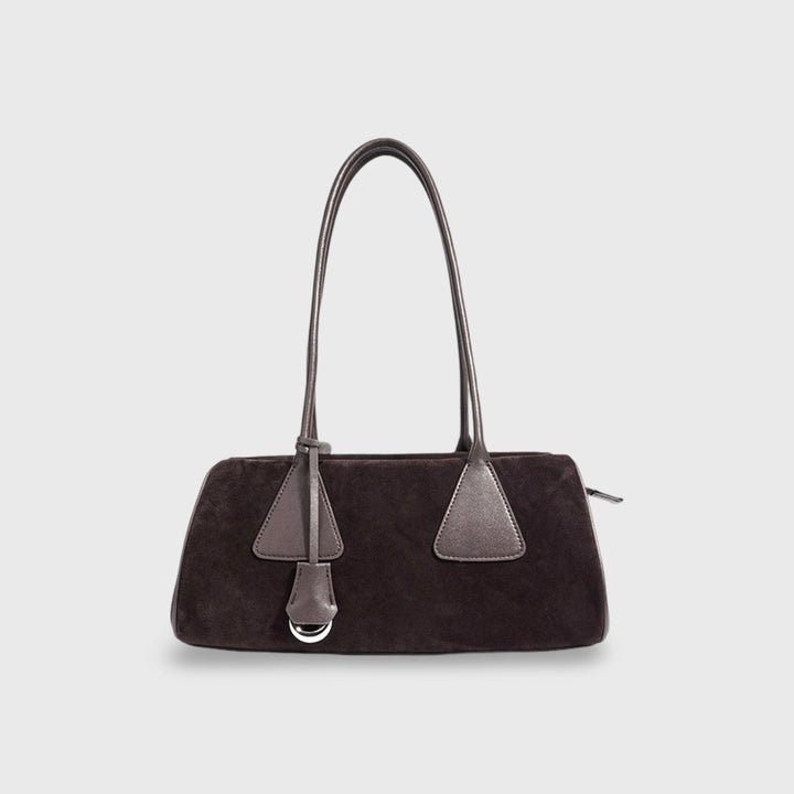 Lulu Faux Suede East-West Shoulder Bag in Dark Brown