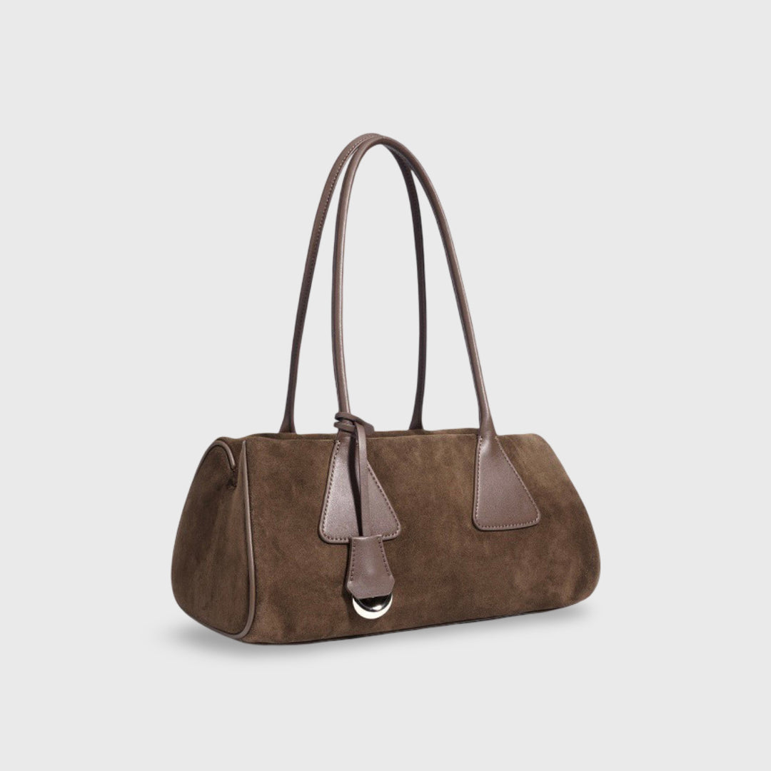 Lulu Faux Suede East-West Shoulder Bag in Taupe