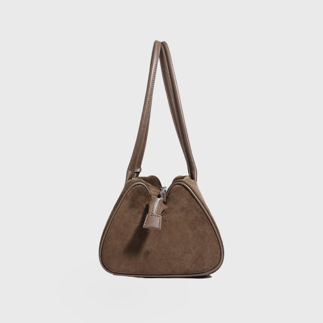 Lulu Faux Suede East-West Shoulder Bag in Taupe