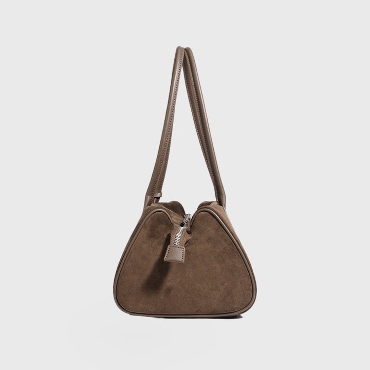 Lulu Faux Suede East-West Shoulder Bag in Taupe