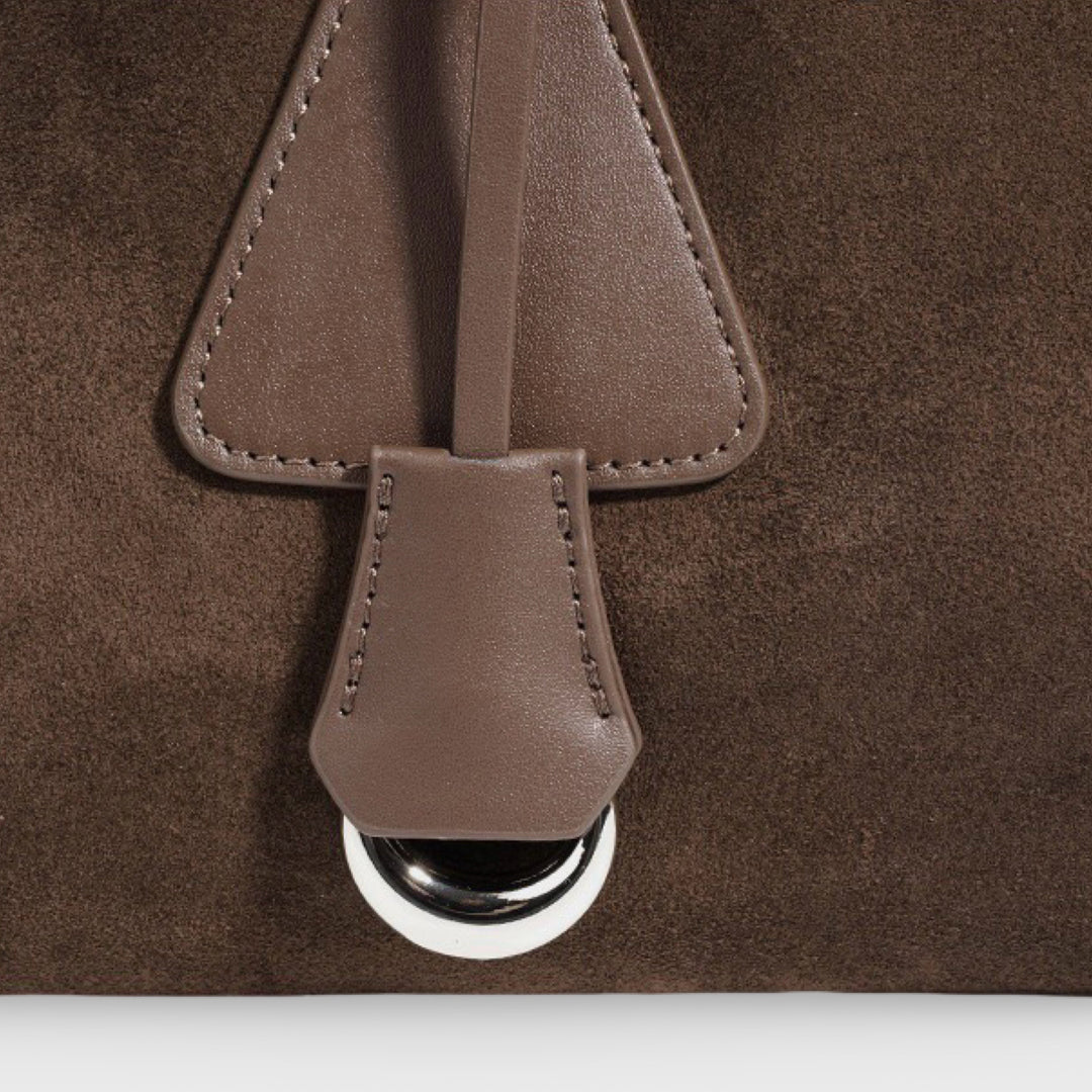 Lulu Faux Suede East-West Shoulder Bag in Taupe