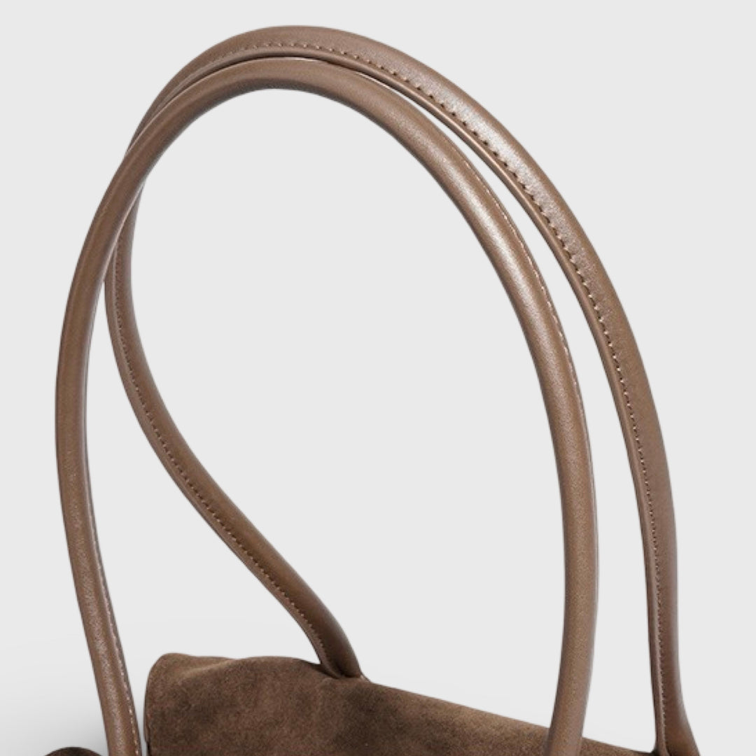 Lulu Faux Suede East-West Shoulder Bag in Taupe