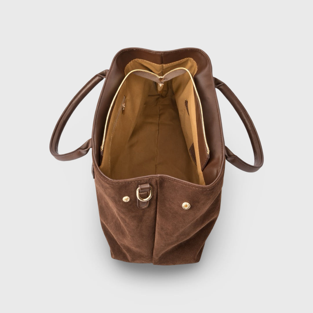 Lara Faux Suede Structured Top Handle Bag in Dark Brown