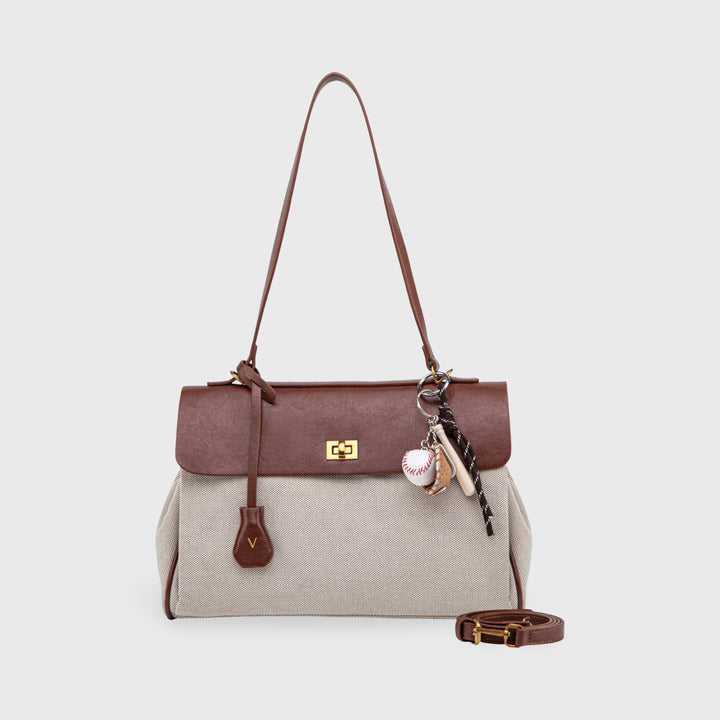 Ciara Vintage Two-Tone Top Handle Bag in Brown and Cream