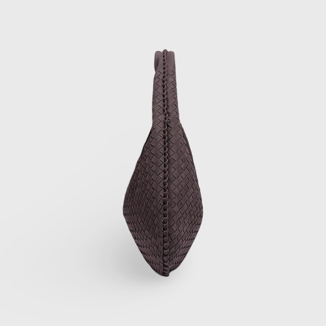 Woven Oversized Faux Suede Shoulder Bag in Aubergine