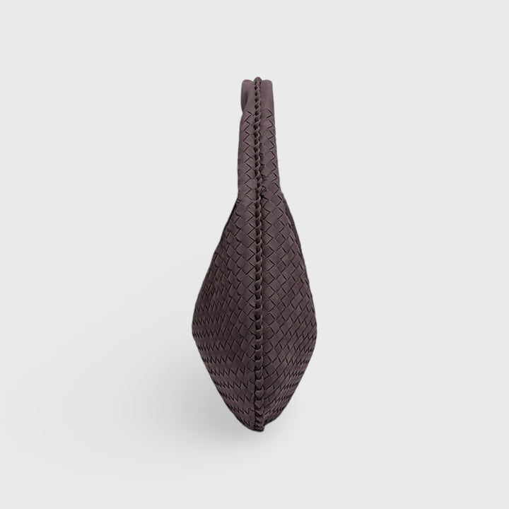 Woven Oversized Faux Suede Shoulder Bag in Aubergine